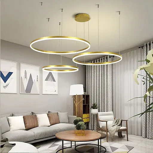 Светодиодная люстра на три кольца 60+50+40 см в латунном каркасе Ст. MJ73-600+500+400 AB | Line F - фото 1