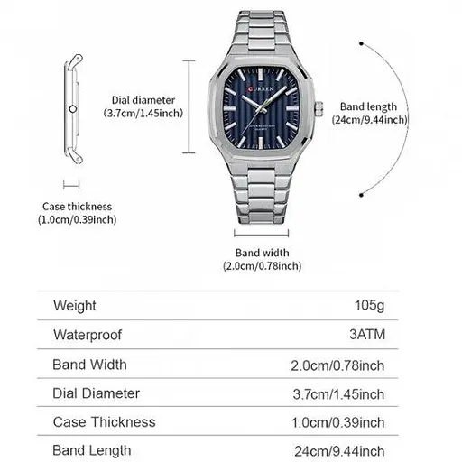 Часы мужские наручные Curren Quadro (Серебристые) - фото 9