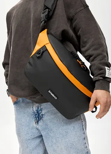 Мужская сумка-бананка под ноутбук Sambag Urban Laptop черно-оранжевая 46×26 см (51411129m) - фото 4
