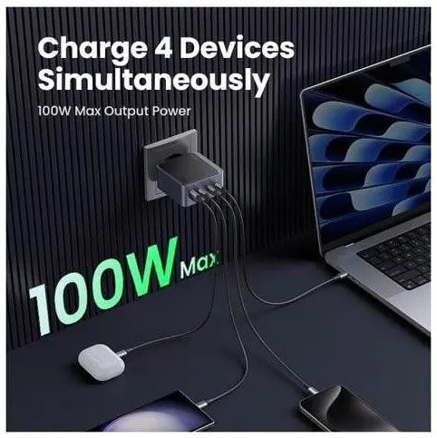 Зарядний пристрій Ugreen Nexode Air Gan X565 100W (3xUSB-C+USB-A) Fast Charger Сірий (UGR-35043) - фото 4