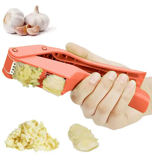 Многофункциональный пресс измельчитель для чеснока чесночница с функцией нарезки чеснока дольками (2 в 1), Kitchen Master Оранжевый 86885 - фото 2