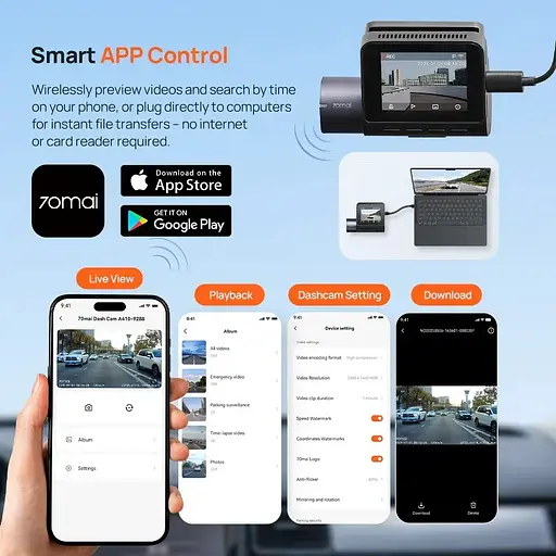 Видеорегистратор Xiaomi 70mai Dash Cam A410+RC21 камера - комплект - фото 6