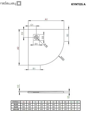 Душовий піддон Radaway Kyntos A 100x100 цемент HKA100100-74 - фото 2
