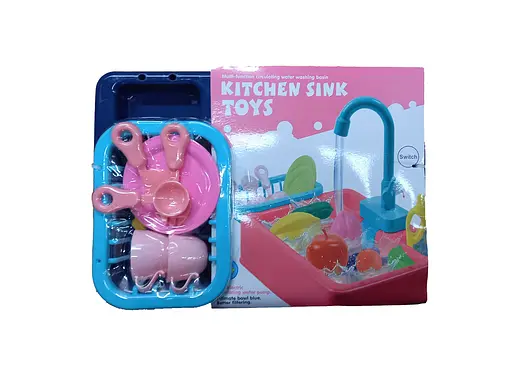 Мойка 388-5 течёт вода, посуда и продукты в наборе, на батарейках (6984809400374) Тёмно-синий - фото 2