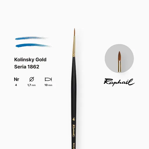 Кисть колонок круглая Raphael Kolinsky Gold, №4, профессиональная, длинная ручка - фото 2
