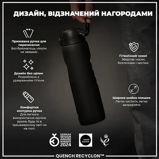 Пляшка для води ION8 1000 мл (ЕКО пляшка) BPA Free Black (I8RF1000BLK) - фото 4