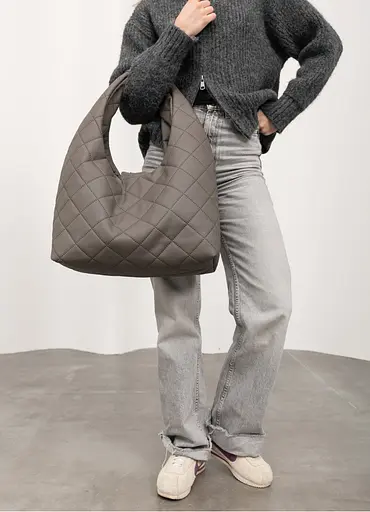 Женская сумка Sambag HOBO L серая строченая 34 х 37 х 16 см (53300039) - фото 2