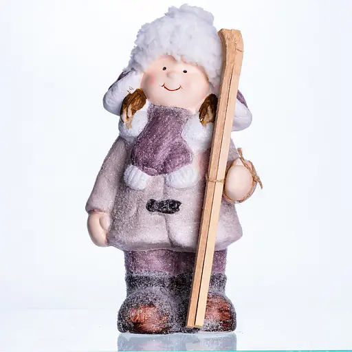 Новорічна фігурка Дівчинка з лижами з фарфору 12×8×23 см Yiwu CR-5-1