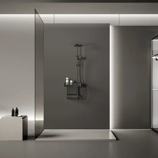 Душова система зовнішнього монтажу Nett для душу з полицею графіт SGr-33, Графіт - фото 4