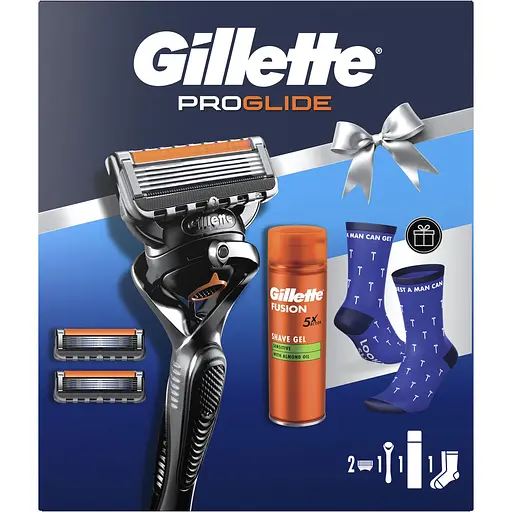Подарочный набор Gillette Fusion 5: станок для бритья мужской Proglide Flexball с 2 сменными картриджами + гель для бритья для чувствительной кожи 200 мл + носки - фото 2