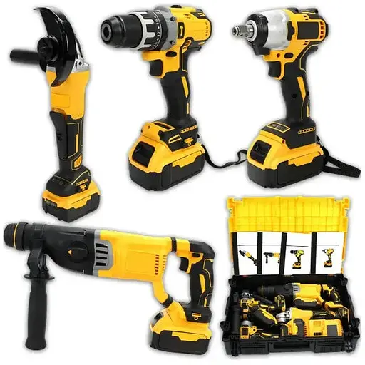 Акумуляторний набір інструментів 28V у кейсі дриль шурупокрут ударний гайковер болгарка перфоратор Жовто-чорний - фото 1