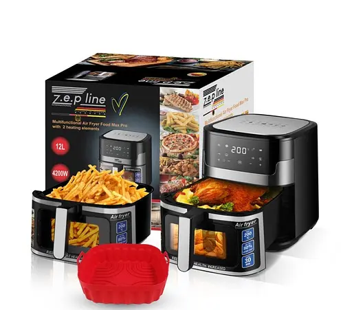Аерофритюрниця безмасляна Zepline ZP-109A на 12л з сенсорним керуванням на 2 ТЕНа 4200Вт Чорний - фото 2