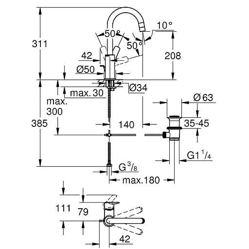 Змішувач для раковини Grohe QuickFix Start L-Size 24203002, Хром - фото 2