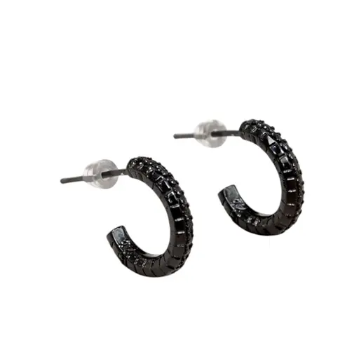 Серьги-кольца Xuping гипоаллергенное медицинское золото с черными фианитами украшение для повседневного образа - фото 1