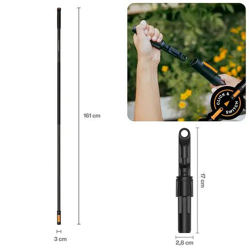 Ручка алюминиевая Fiskars OneClick L, 161 см + адаптер для насадок QuikFit (1080705) - фото 2