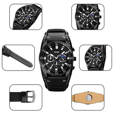 Чоловічий наручний класичний годинник Skmei 9249 (Чорний з чорним дисплеєм) - фото 4