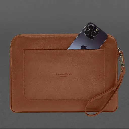 Кожаный чехол BlankNote для ноутбука на молнии с карманом и петлей на руку Светло-коричневый - фото 5