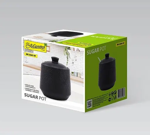 Цукорниця з ложкою Maestro MR-20001-09 керамічна 300 мл Чорна - фото 3
