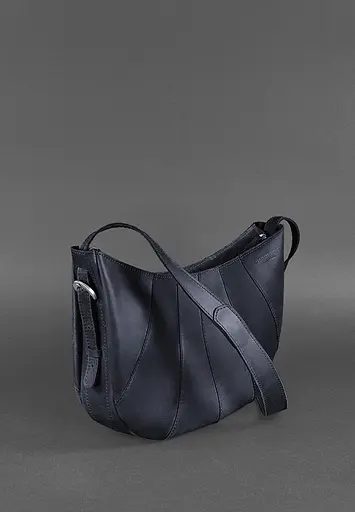 Шкіряна жіноча сумка Круасан синя - фото 3