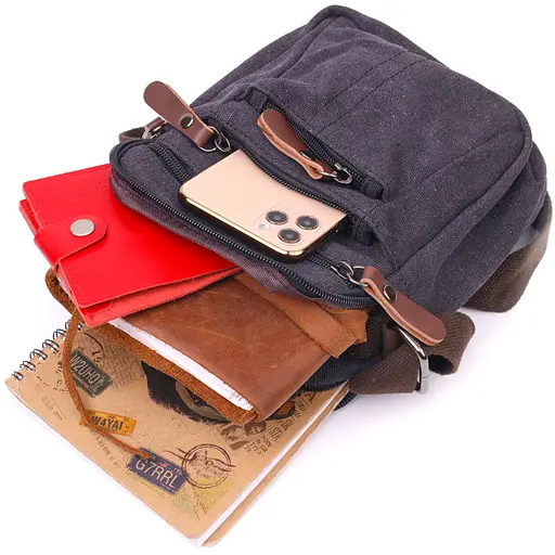 Невелика чоловіча сумка із щільного текстилю 15х20х8 см Vintage 15х20х8 см sum0021434 - фото 14