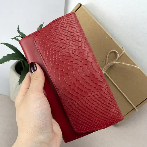 Кошелек женский кожаный Leona красный питон - фото 7