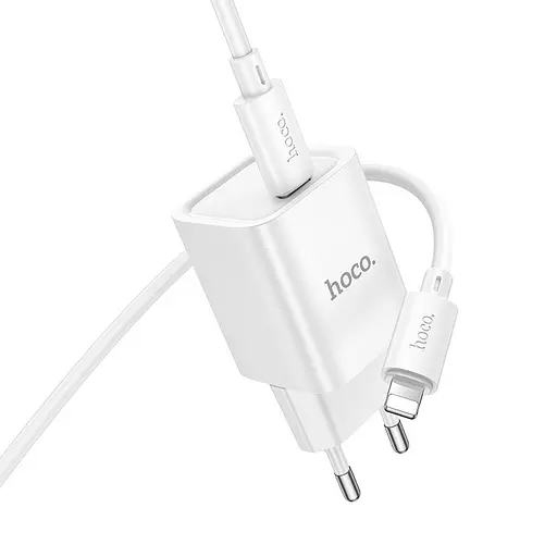 Мережевий зарядний пристрій з кабелем Hoco C148A Charm single port PD30W charger set (C to iP) (EU) білий - фото 3
