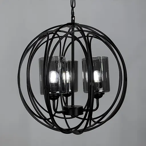 Люстра Лофт у чорному корпусі форми плетена куля Line.F Колір плафона Янтарний - фото 3