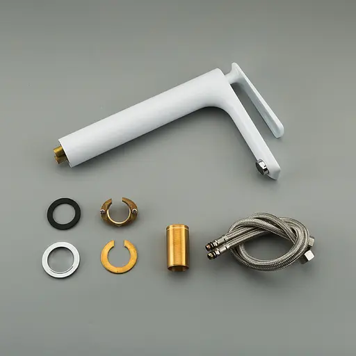 F1052-56(H52) Змішувач для умивальника високий литий гусак латунний корпус гайка Ø35 білий/хром Frap 1/10 Білий - фото 3