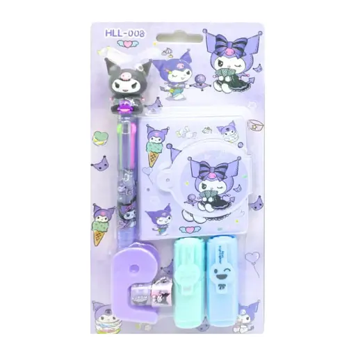 Набор Блокнот Зайчик Kuromi, 64 листа, ручка, 2 маркера, 2 скотча, диспенсер