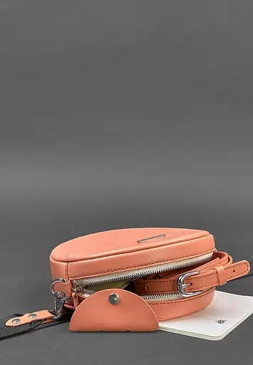 Кругла жіноча шкіряна сумочка Tablet коралова - фото 4