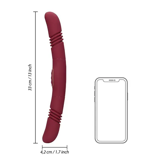 Вібратор Loveline Double-Sided Thrusting 33 см бордовий - фото 4