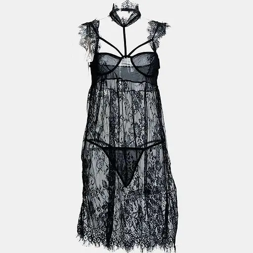 Мереживний пеньюар з чокером S/M Чорний K000935 - фото 2