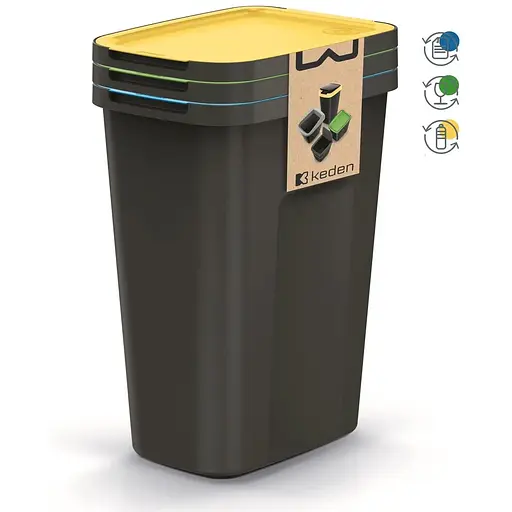 Баки для сортування сміття Prosperplast Keden Compacta Q Plus, комплект 3x35 л, чорний, кришка синя, зелена, жовта - фото 8