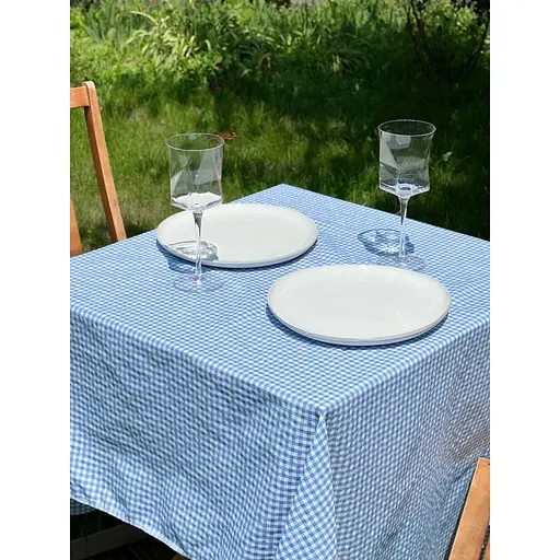 Скатертина в клітинку для столу Зефір 200х120 см (+ 5 серветки 30х40) Синя - фото 2