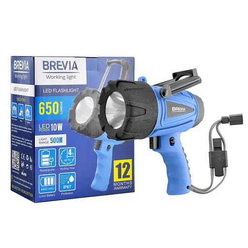 Фонарь инспекционный Brevia LED 500М 10W LED 650lm 4400mAh, microUSB(11600)
