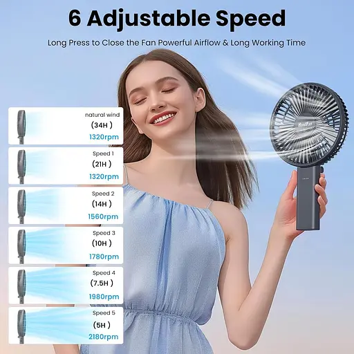 Портативный вентилятор HandFan 6" 4000 мАч с батарейным питанием - фото 2