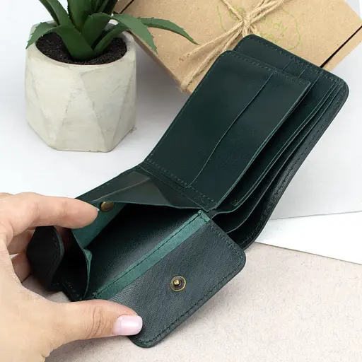 Кошелек мужской кожаный зеленый Handycover HC0041 с гербом Украины - фото 7