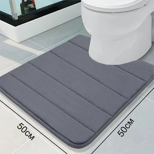 Современный коврик для ванной Aquarius с эффектом памяти U-образный контурный 50 х 50 см. Графит в полоску - фото 2