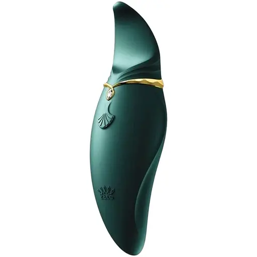 Дизайнерский вибратор 2 в 1 с язычком Zalo Hero Jewel Green и кристаллом Swarovski