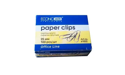 Скрепки никелированные E41002 Economix 25 мм, круглые 100 шт в упаковке (4044572410023) - фото 1