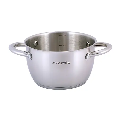Кастрюля 1.5 л из нержавеющей стали с крышкой и полыми ручками для индукции и газа KM-4900, Kamille Серый 87478 - фото 8