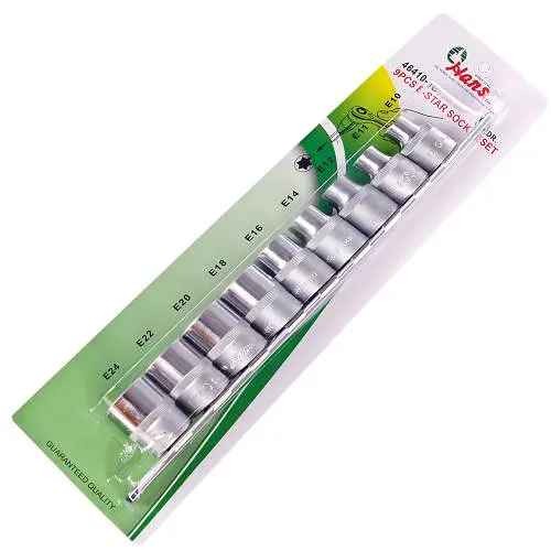 Набір торцевих головок Hans зовнішній торкс 1/2DR Е10-Е24, 9 предметів блістер (46410-9С) - фото 3