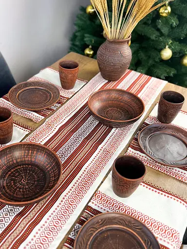 Льняная салфетка с украинским орнаментом Луч 30х40 см 6 шт. Красный - фото 2