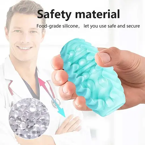 Яйце-мастурбатор текстуроване двостороннє силіконове чоловіче пристосування компактне бірюзове - фото 4