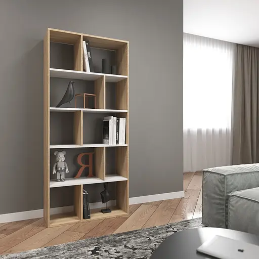 Книжная полка стеллаж Vays D-1 Дуб Сонома-Белый на 10 ячеек ЛДСП 80x30x178 см для дома гостиной офиса