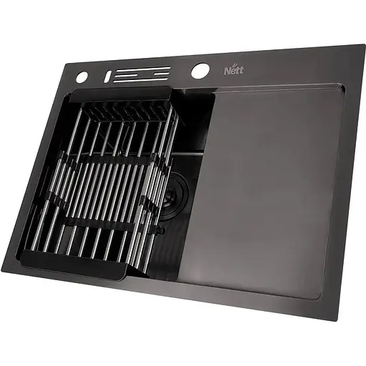 Комплект чорної кухонної мийки та змішувача Nett з нержавіючої сталі NB-6045