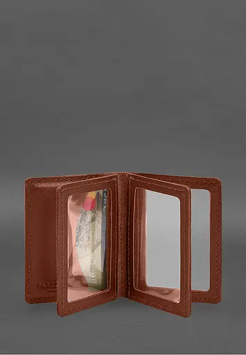 Кожаная обложка для водительского удостоверения, ID и пластиковых карт 2.1 светло-коричневая - фото 5