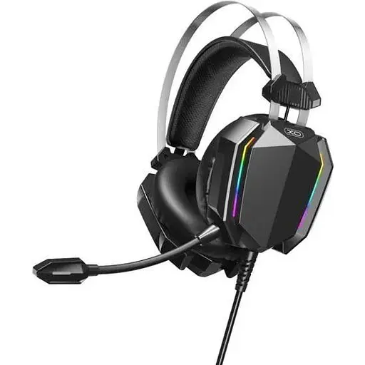 Ігрові накладні навушники XO-GE-07 Static RGB Long mic USB+Dual 3.5mm, 2.2м, Чорний