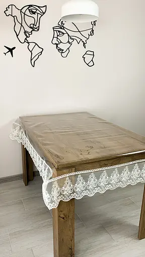 Силіконова скатертина прямокутна з мереживом Петек 15 см 150х130 см Молочний - фото 3