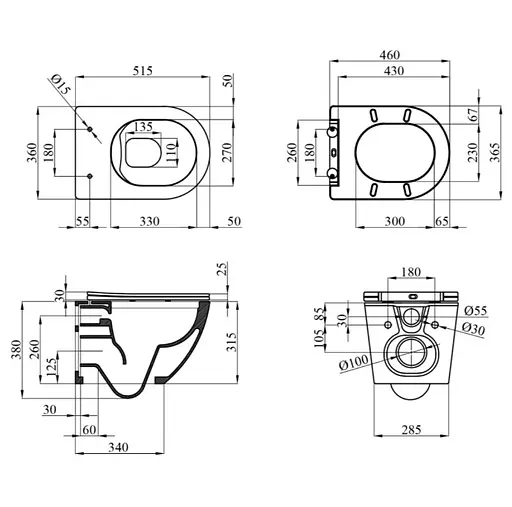Унитаз подвесной безободковый Kroner Eifel WHI483429 TORNADO с сиденьем (KE483429WHIT) (CV032966) - фото 13